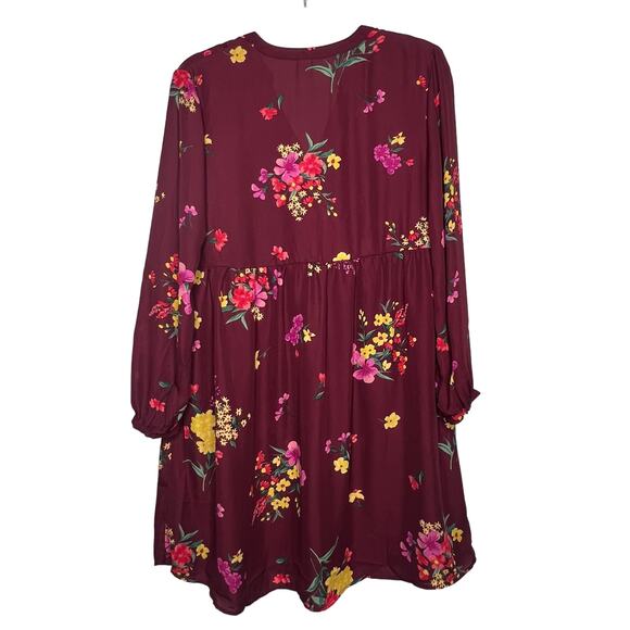 OLD NAVY Floral-Print Georgette Swing Dress Long Sleeve V-Neck Red Multi Size S - Picture 2 of 7